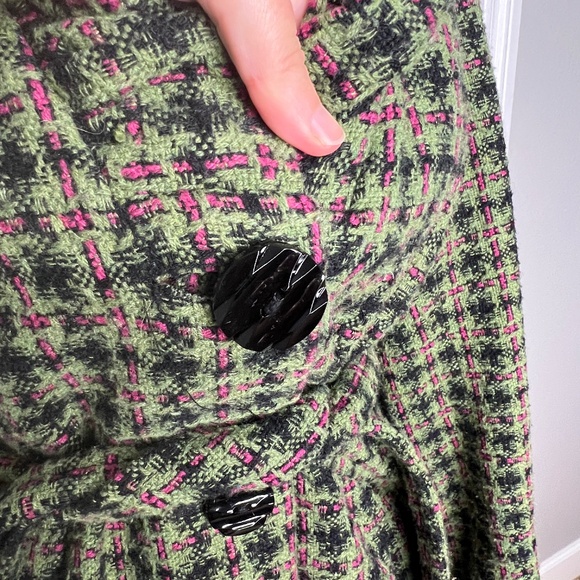 Zsa Zsa Plaid Tweed Blazer Jacket Ruffle Green Pink Size Small - Picture 7 of 10